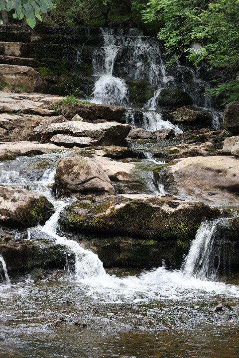 waterfall, water, rocks