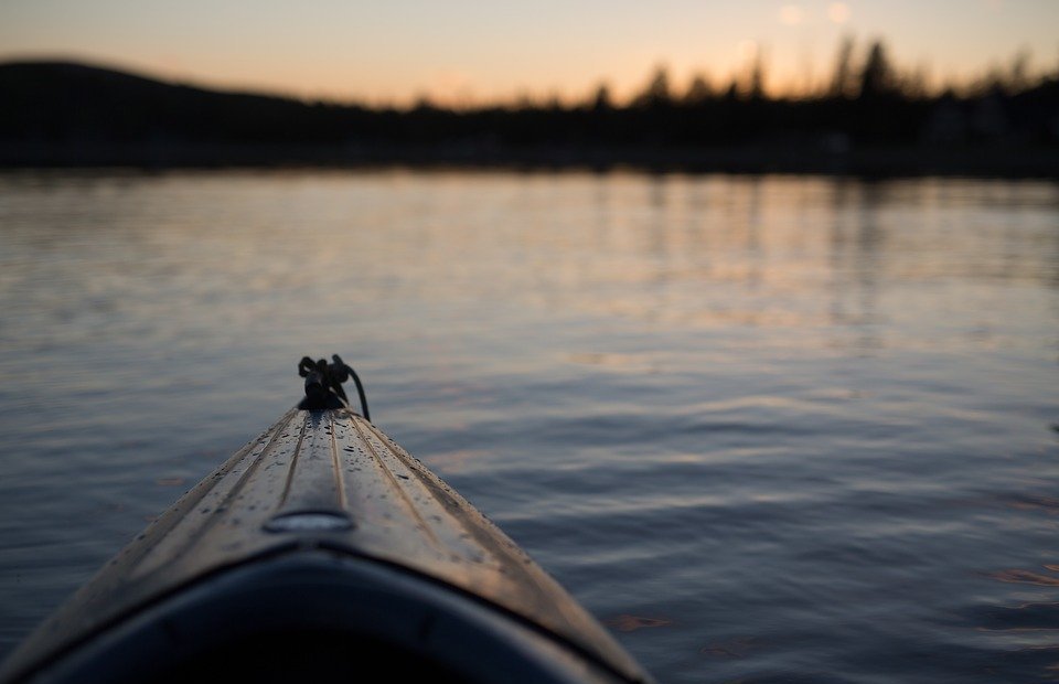 canoe, lake, sunset
