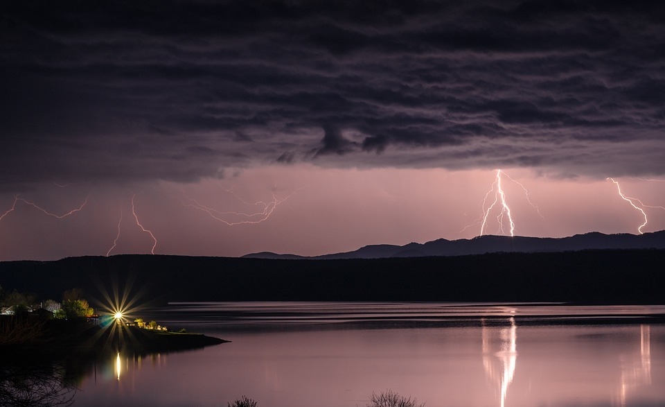 lake, thunderstorm, lightning