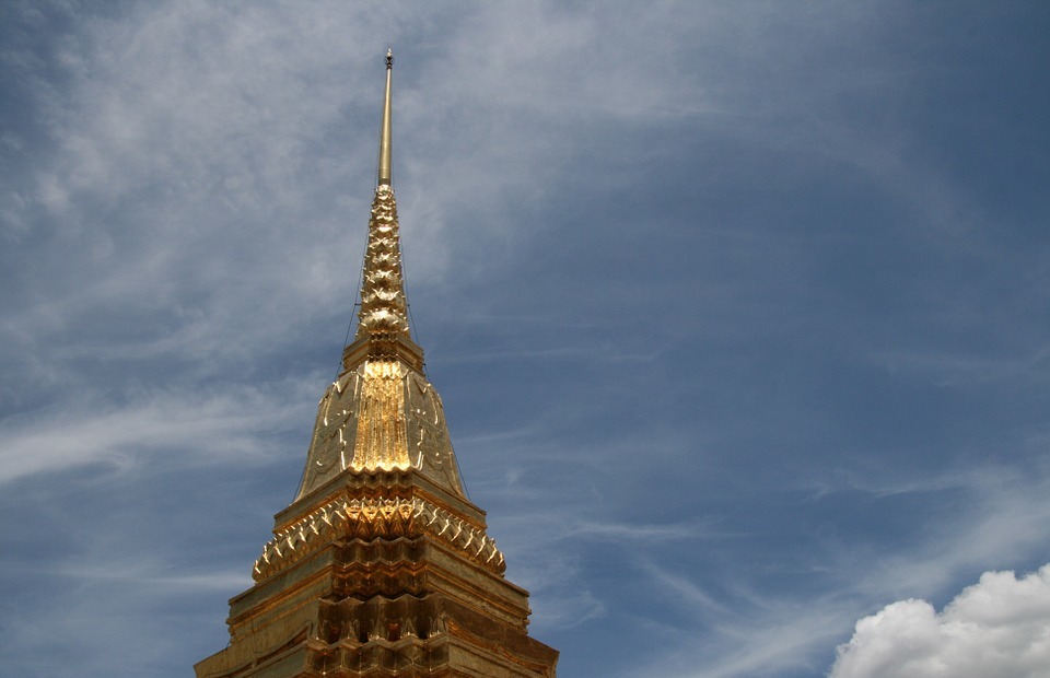 temple, spire, clouds