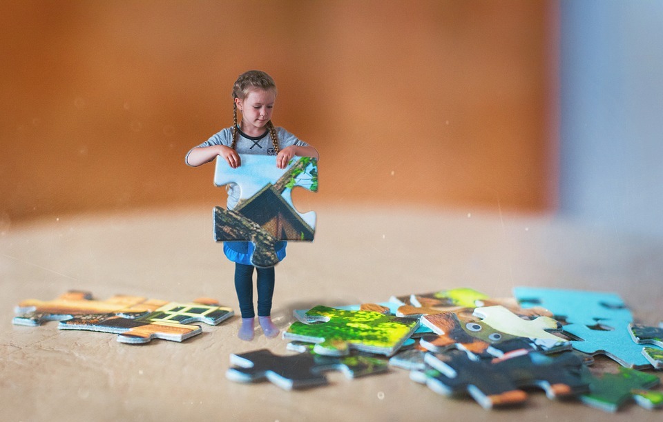 child, puzzles, photo montage