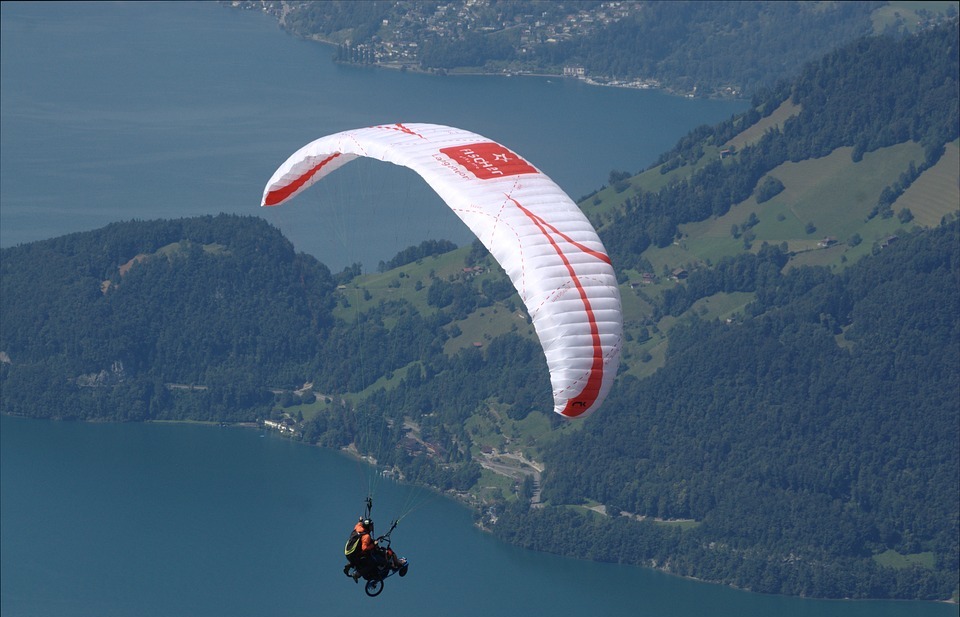 paragliding, sport, lake