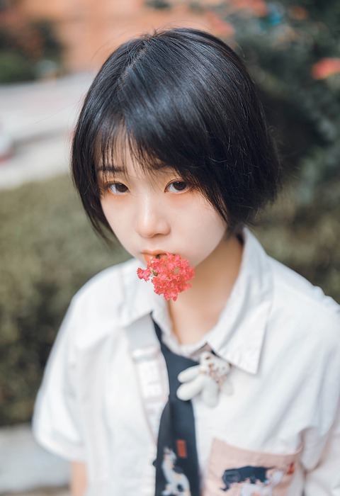girl, face, flower