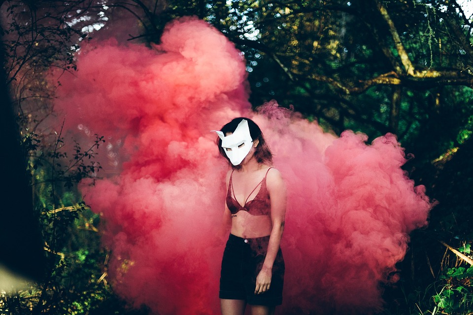 woman, mask, vapor