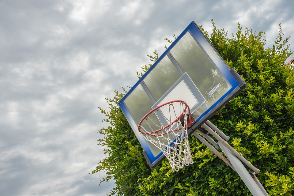 basketball ring, clouds, activity