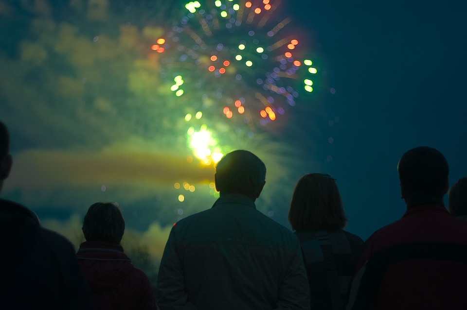 fireworks, pyrotechnics, crowd
