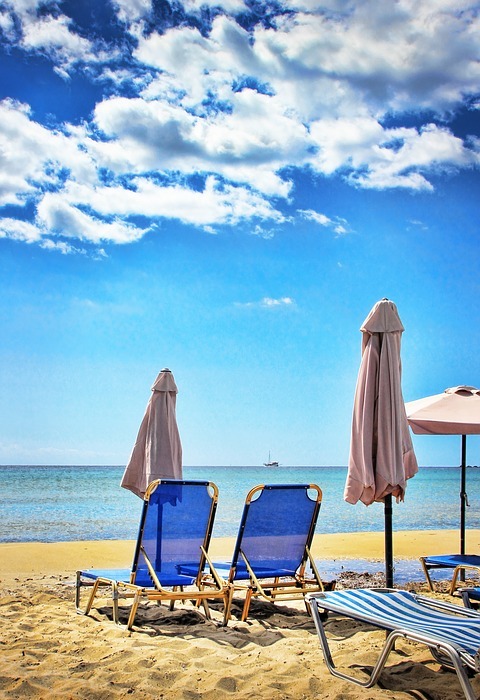 beach, sun lounger, parasol