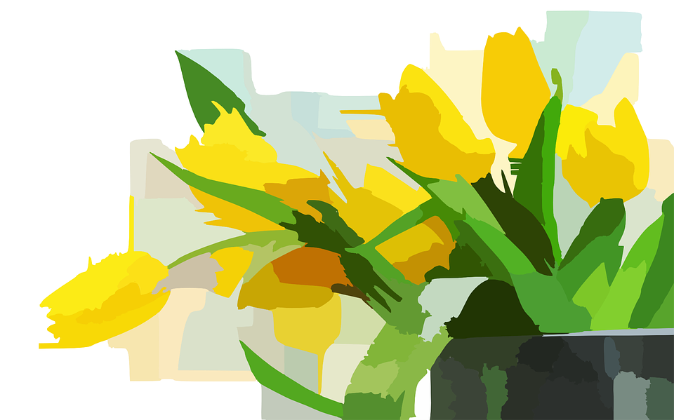 tulips, yellow, bunch of flowers