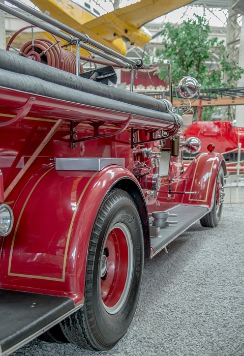 fire truck, fire, antique