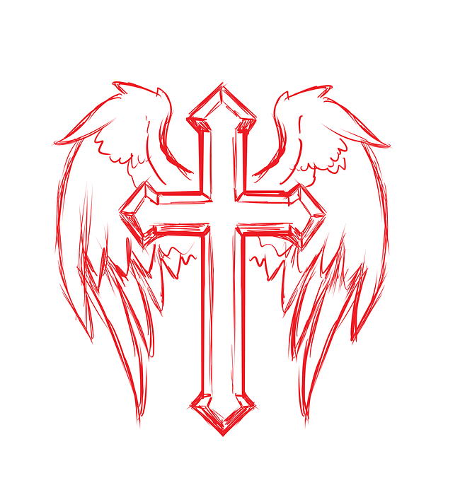 cross, wings, tattoo