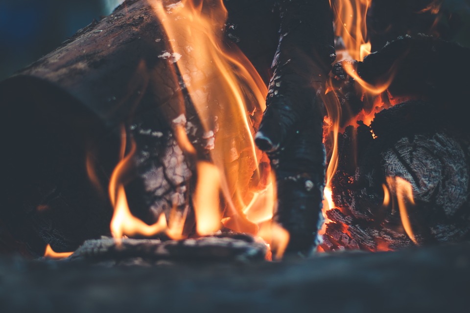 bonfire, flames, wood
