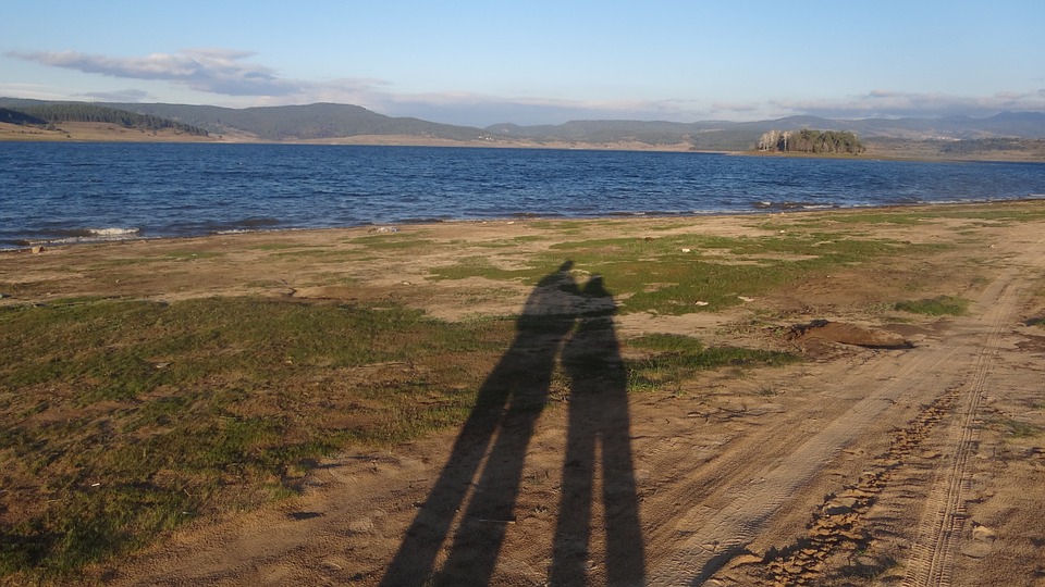 shadows, road, lake