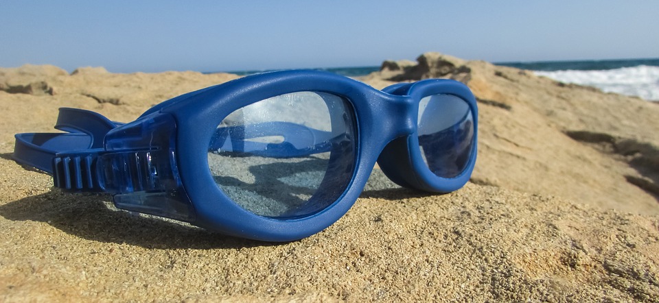 swim goggles, blue, glasses