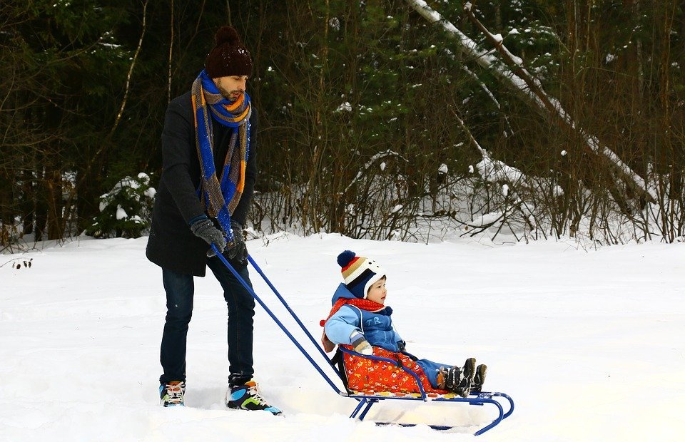 dad, sled, baby