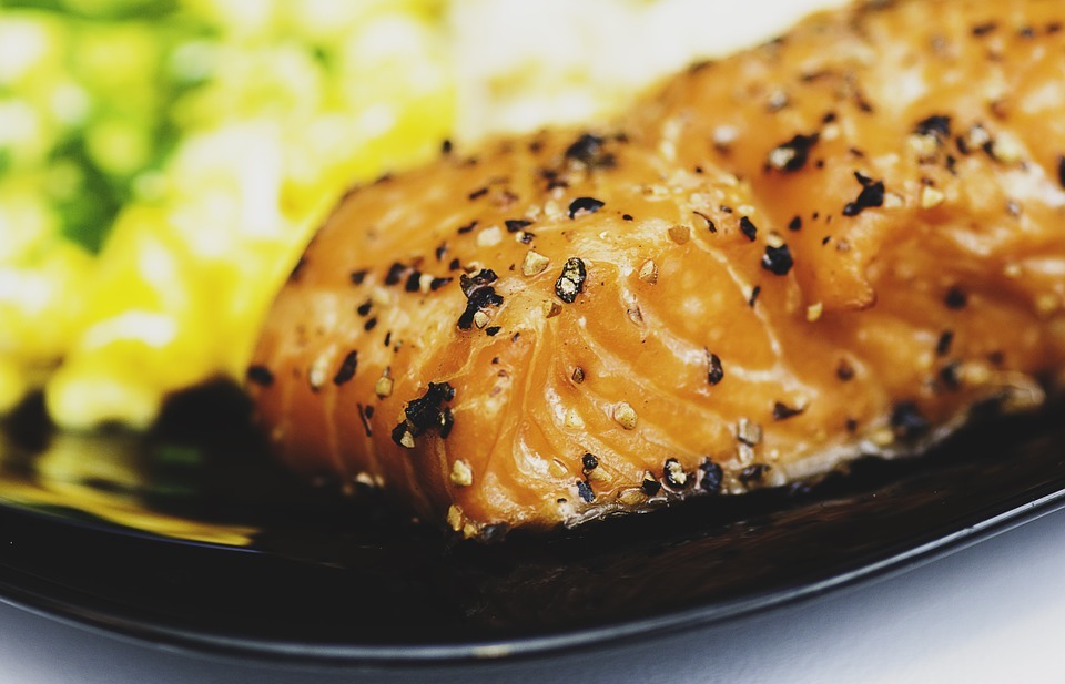 salmon, meal, dish