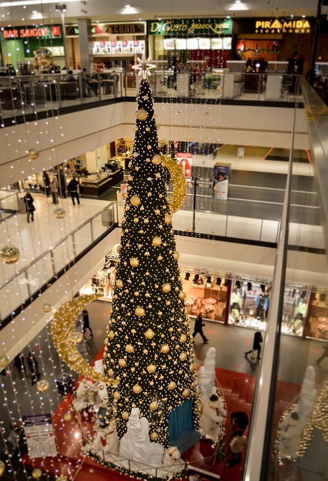 christmas tree, holidays, shopping mall