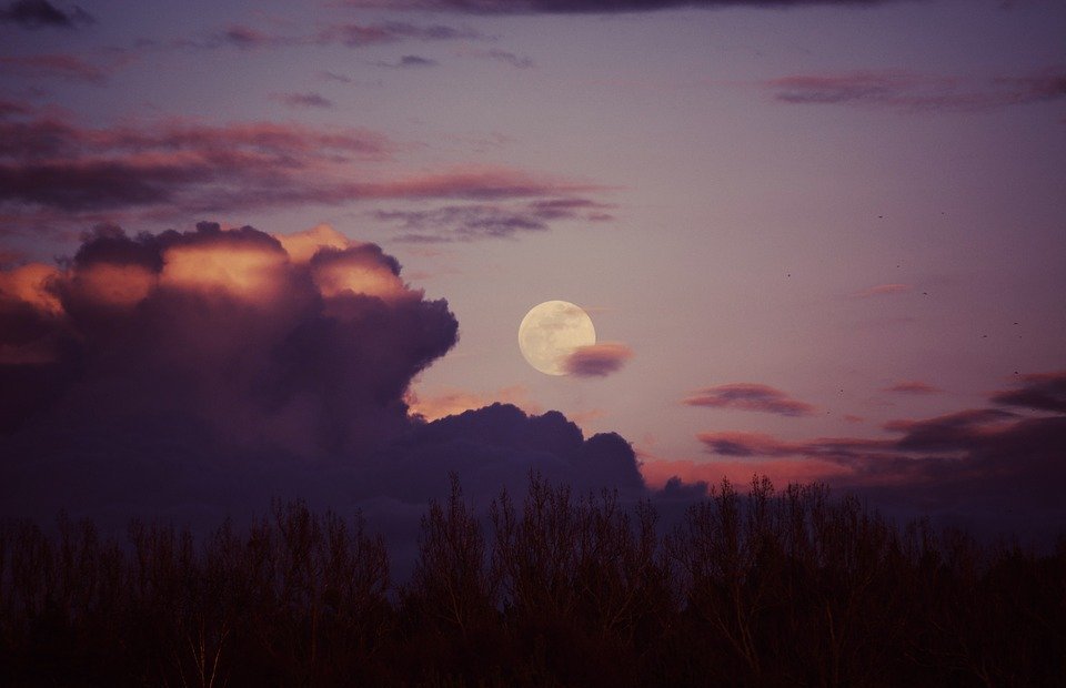 moon, sunset, dusk