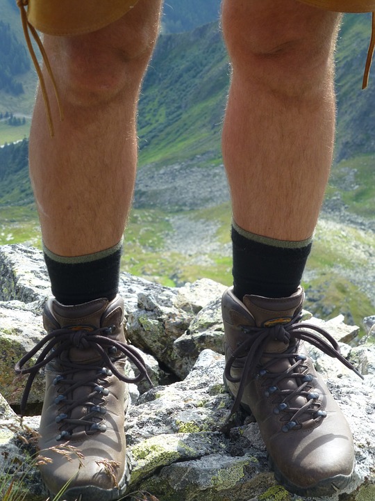 hiking shoes, mountaineering shoes, feet