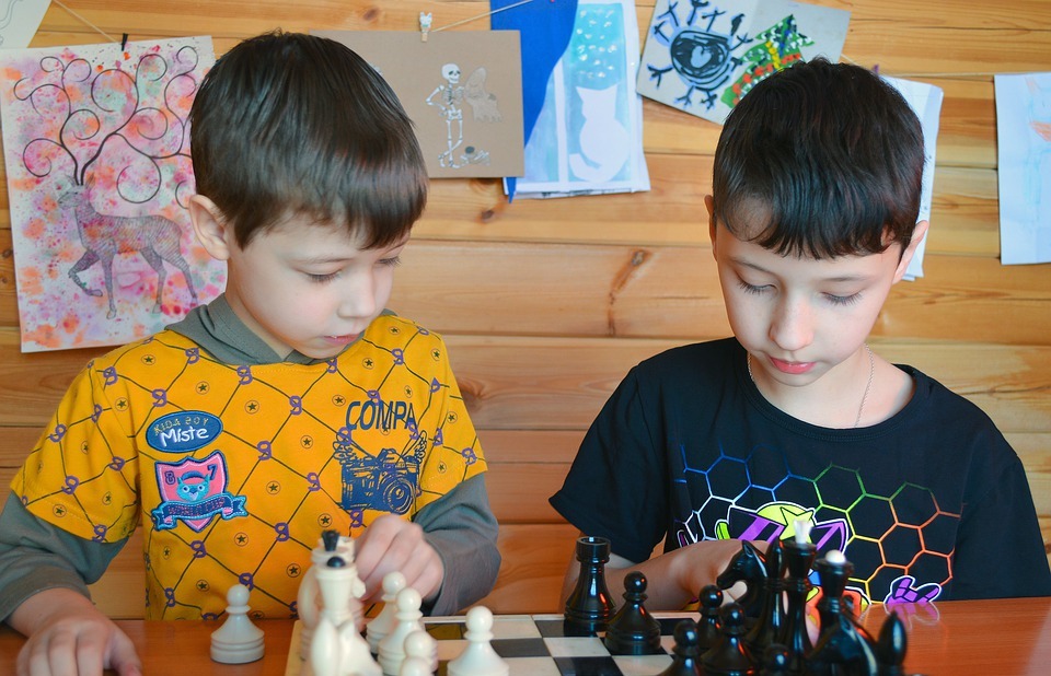 boys, chess, play