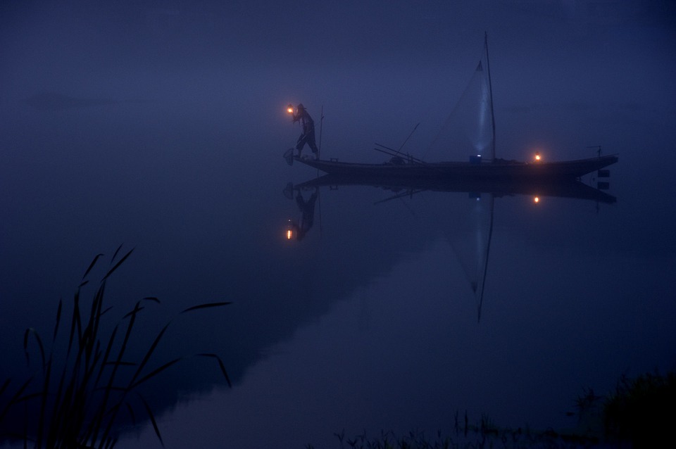 boat, fisherman, night