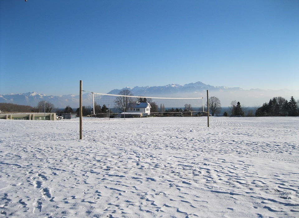 field, volleyball, snow