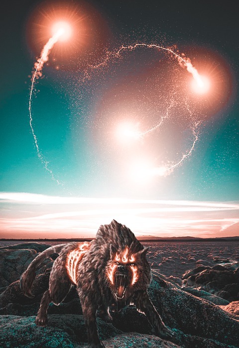 wolf, fire, photoshop