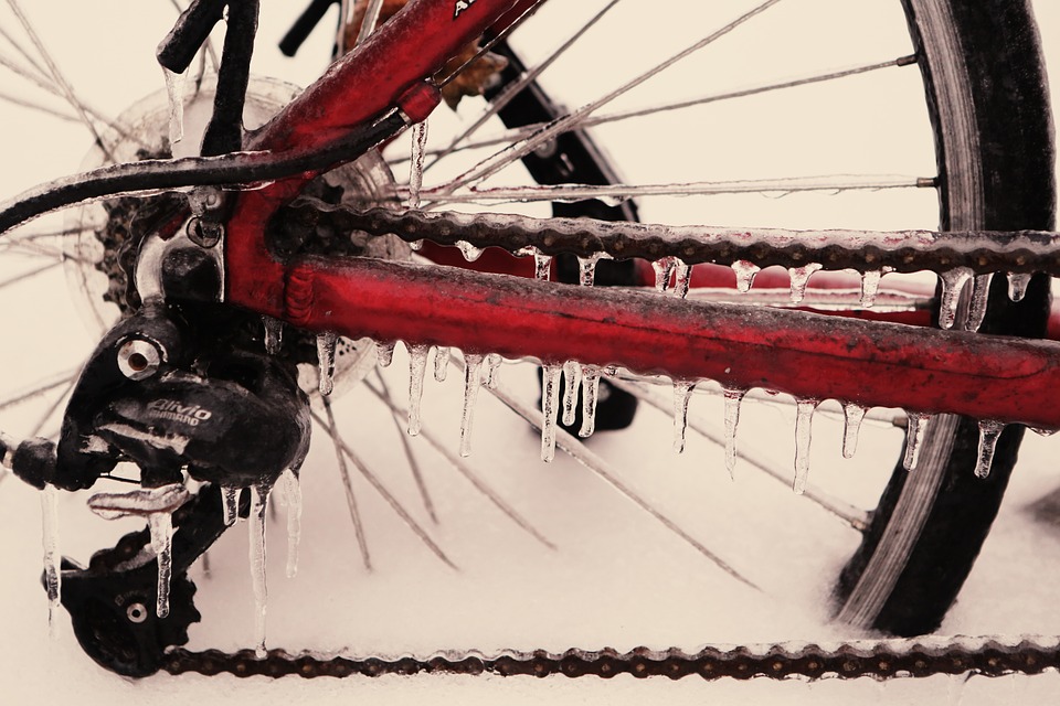 bicycle, frozen, ice