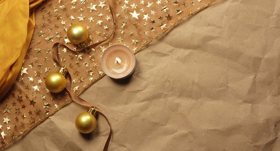 christmas decoration, candle, flat lay