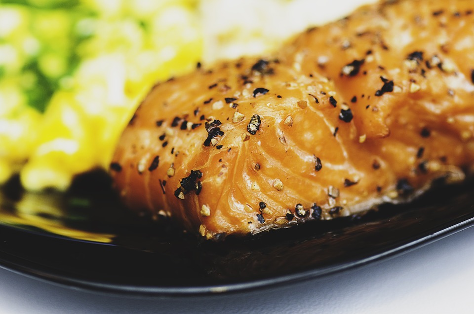 salmon, meal, dish