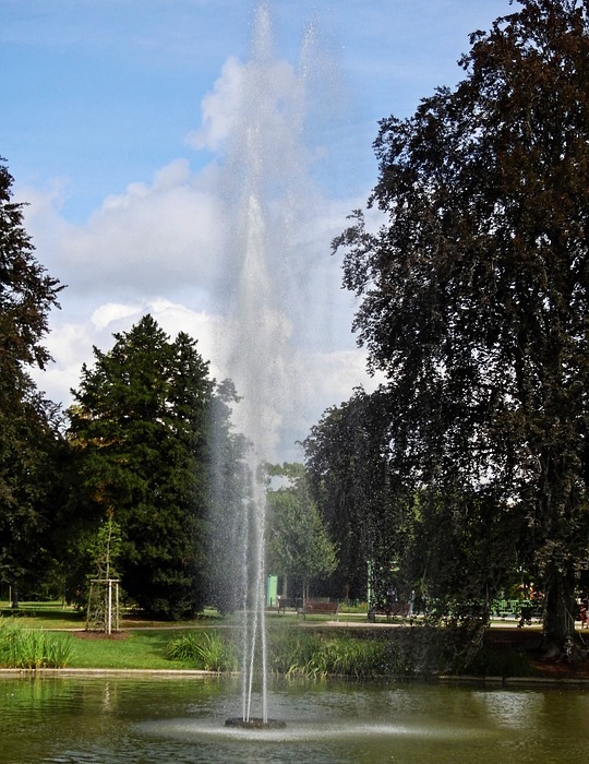 fountain, water, lake