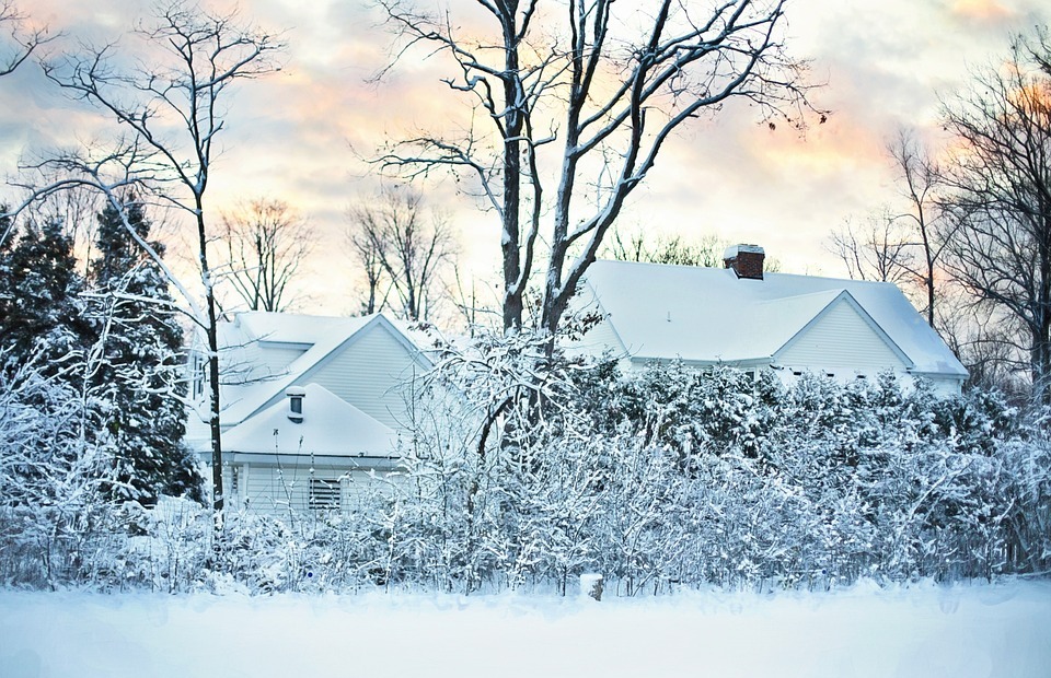 snowy, winter, house
