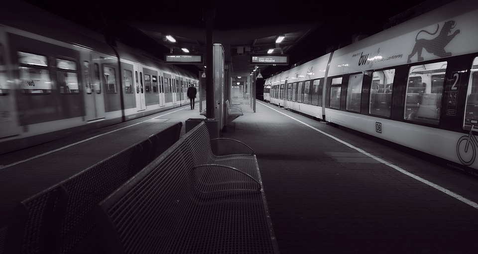 last train, platform, night