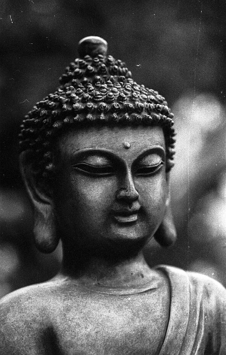 buddha, black and white, monochrome