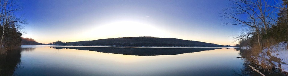 lake, sunrise, blue