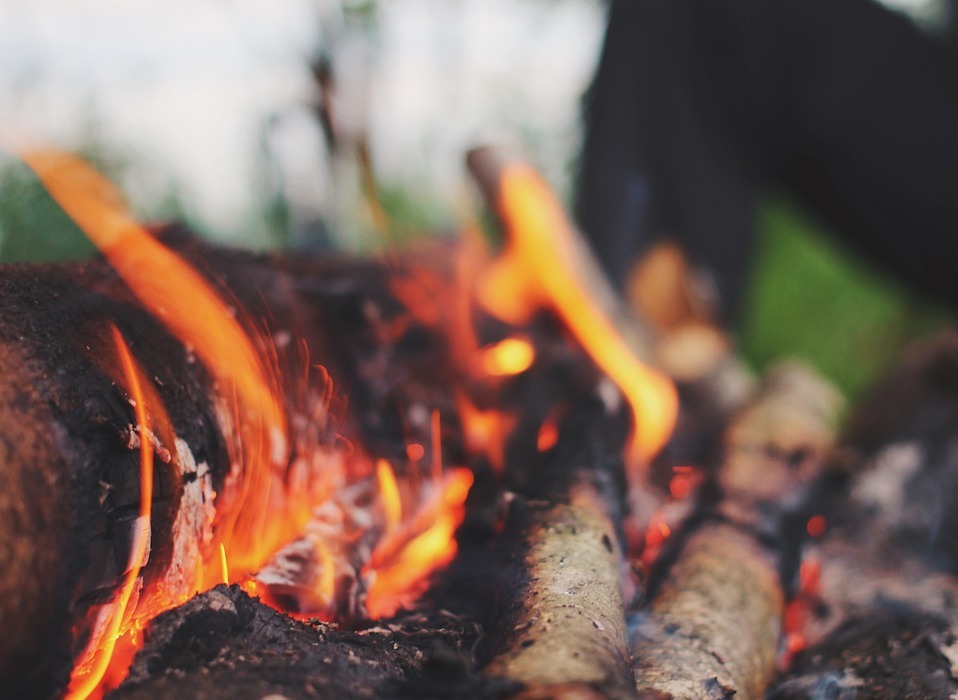 bonfire, flames, wood