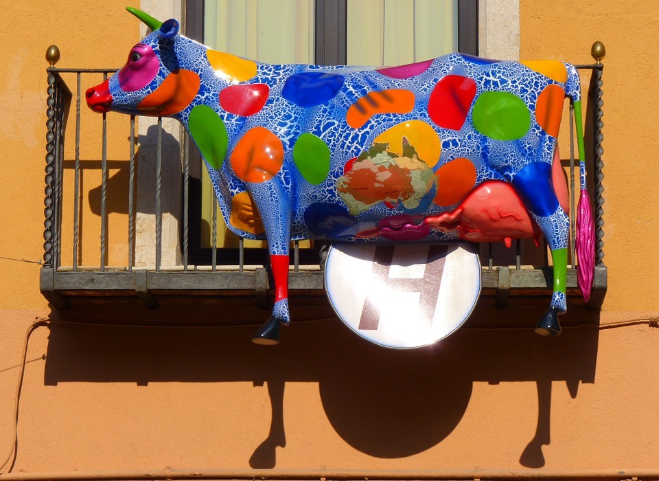 cow, colorful, art