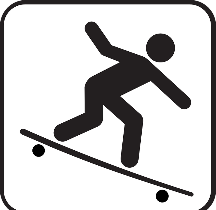 skate board, stickman, stick figure