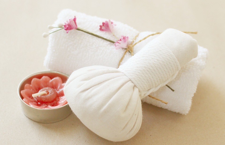 spa, herbal compress, candle