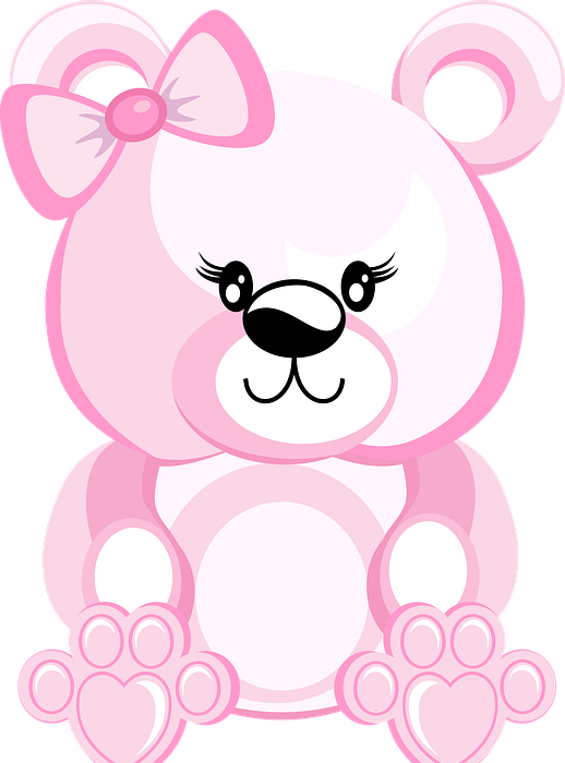 pink teddy bear, stuffed toy, drawing