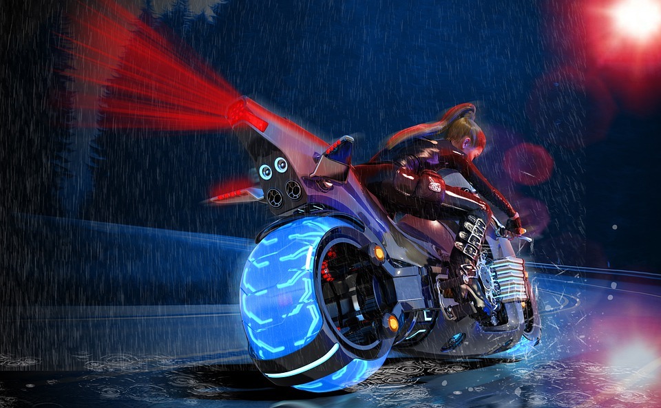 motorcycle, rain, road