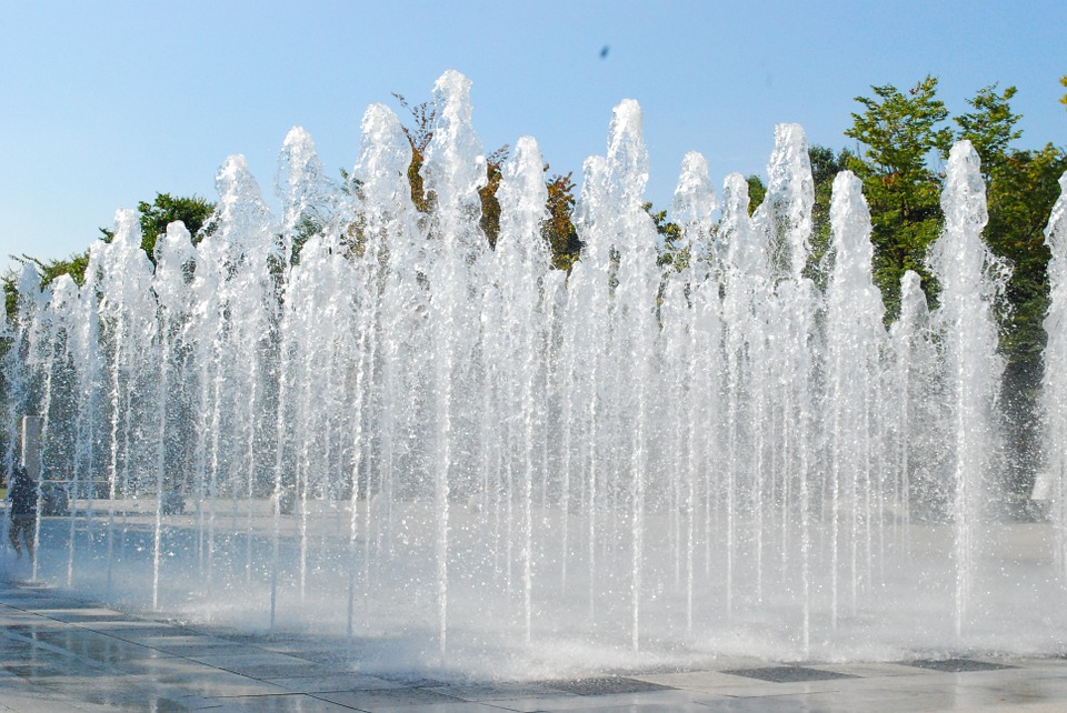 fountain, landscape, water
