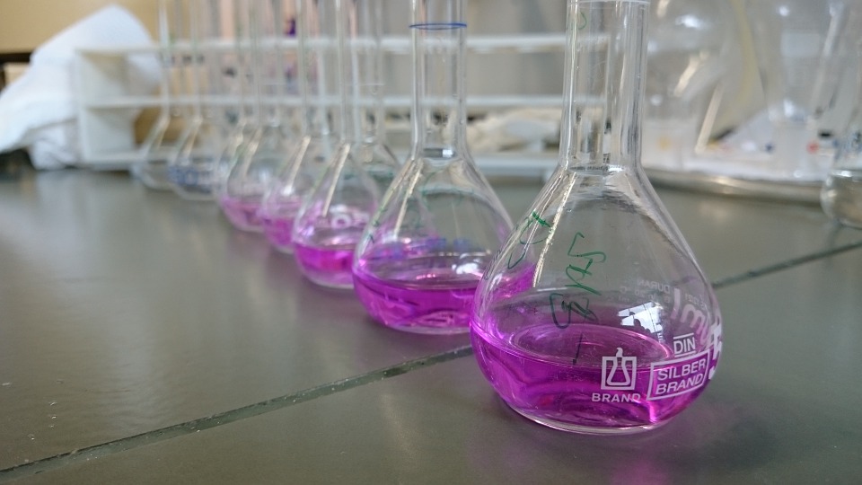 laboratory, volumetric flasks, dilution series