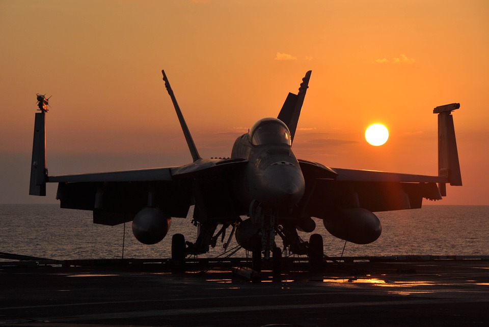 military jet, sunset, silhouette