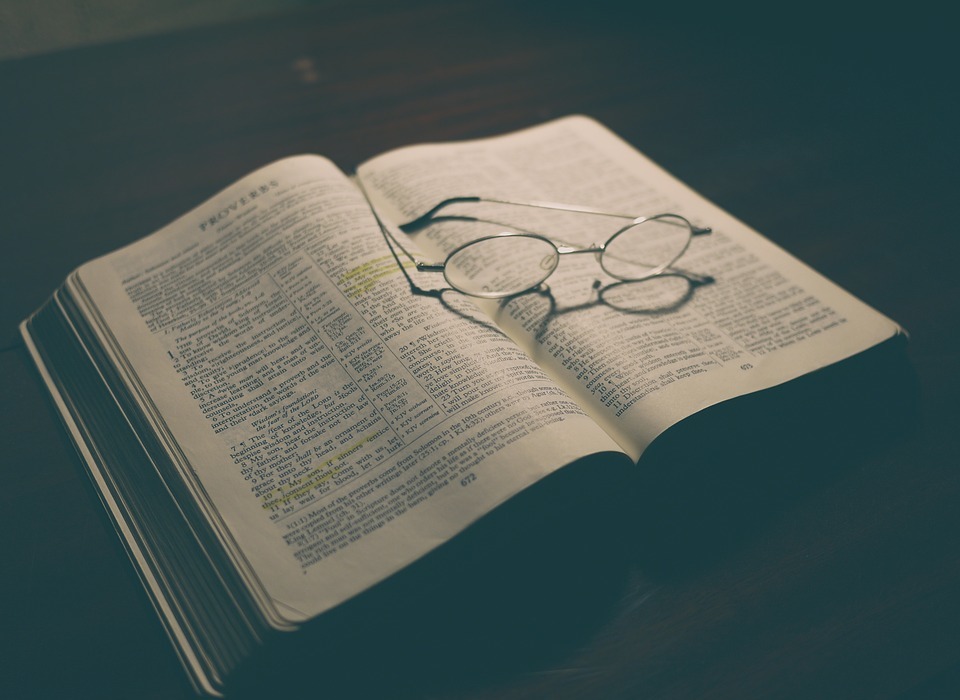 bible, book, eyeglasses