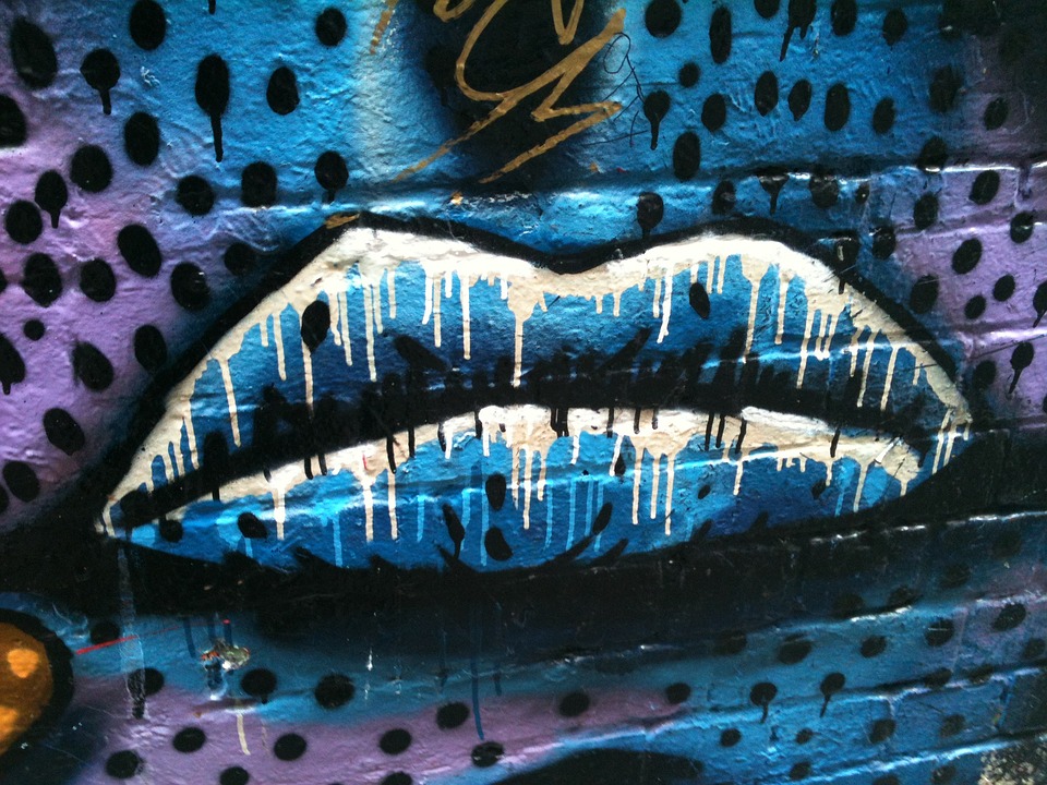 lips, blue lips, graffiti