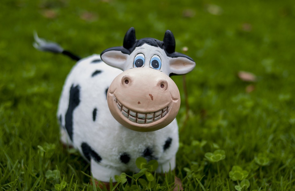 cow, toy, lawn