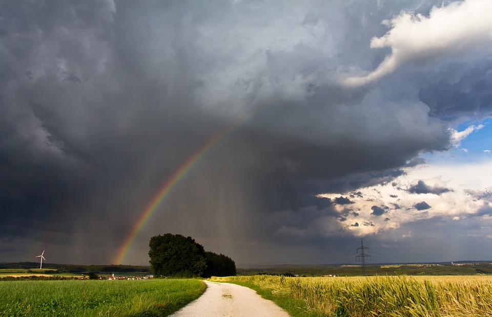 thunderstorm, storm, rainbow