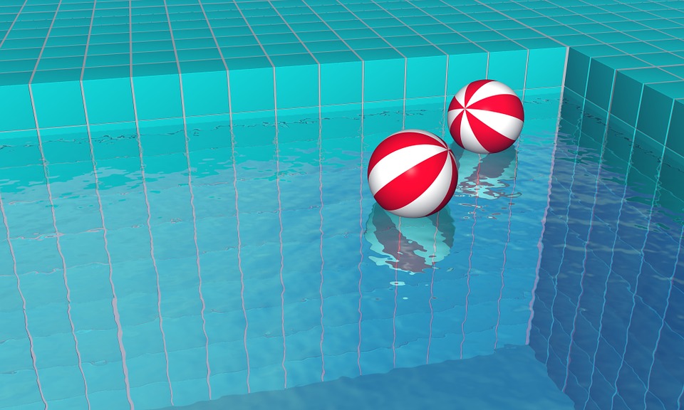 swimming pool, water, beach balls