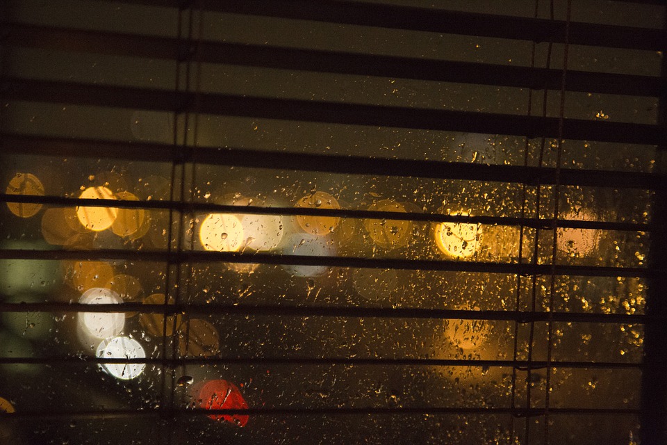 rain, window, night