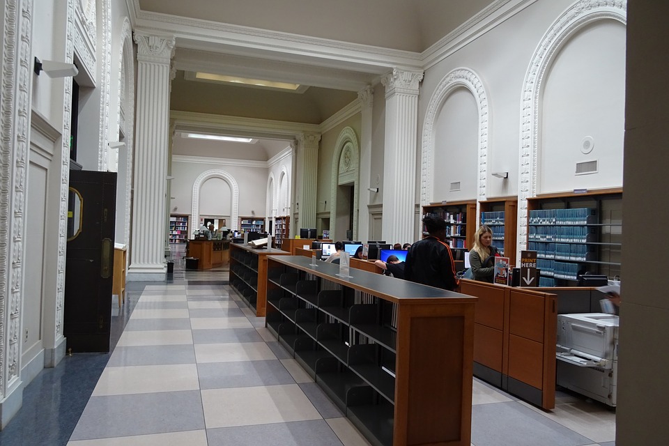 library, interior, counter